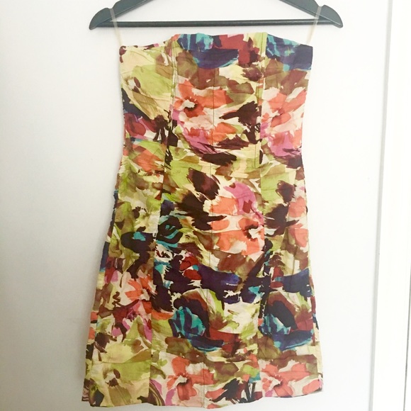 BB Dakota Strapless Dress Watercolor Floral Size 2 - Picture 1 of 3